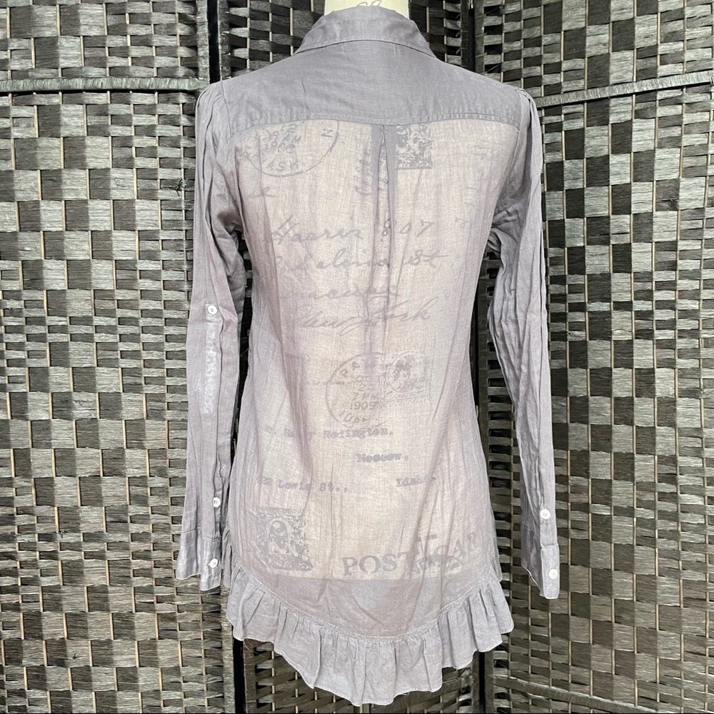 Flutterbye Gray Flowy Ruffle Button Down Blouse S… - image 2
